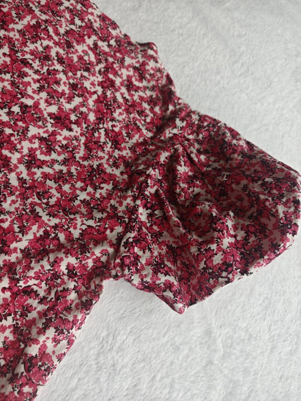 ZARA Floral Puff Sleeve Top Red Pink Fitted Blouse Size M Romantic Cottagecore S - Picture 11 of 11